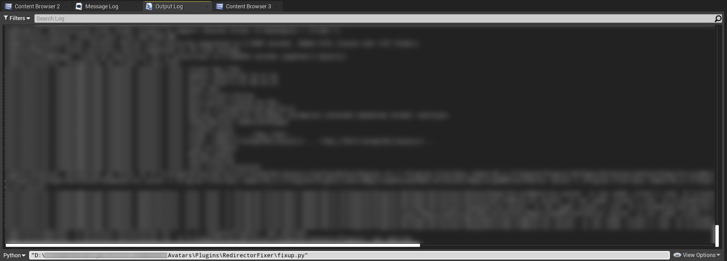 Running fixup.py from the output log