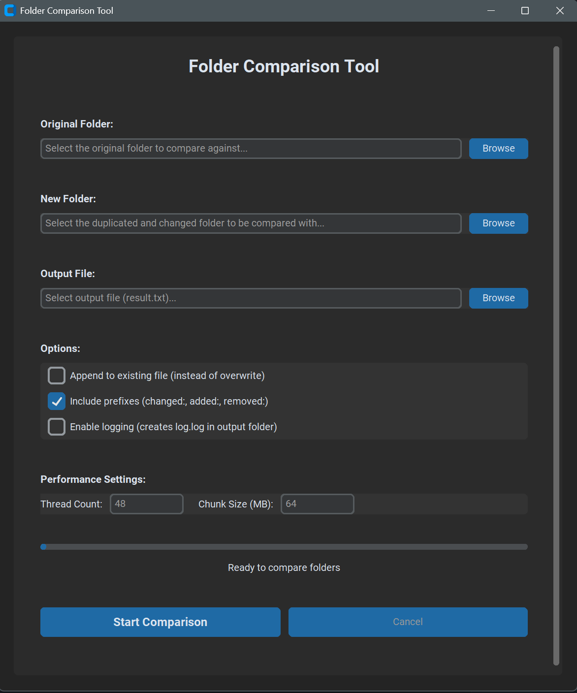 The comparison UI